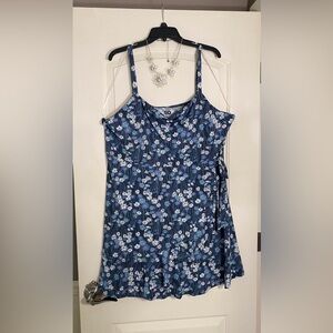 SO Navy Floral faux wrap mini dress and necklace